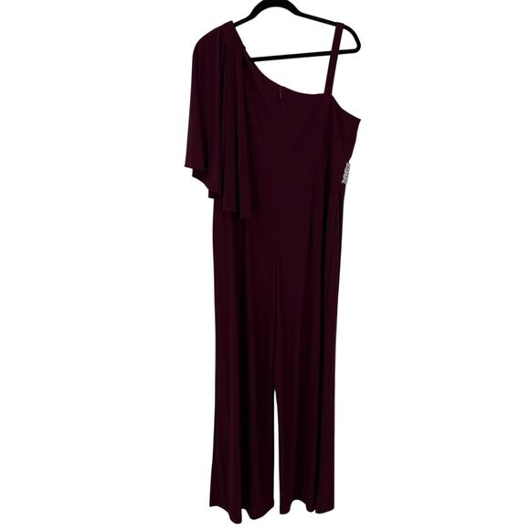 R&M Richards Sleeveless Jumpsuit size 14 Maroon Crystal Embellished Event - Picture 2 of 11